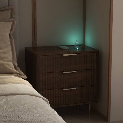 Angle. LUCKY ONE - Assembled Nightstand with Charging Station Voice Light USB Storage Cabinet - Wood.