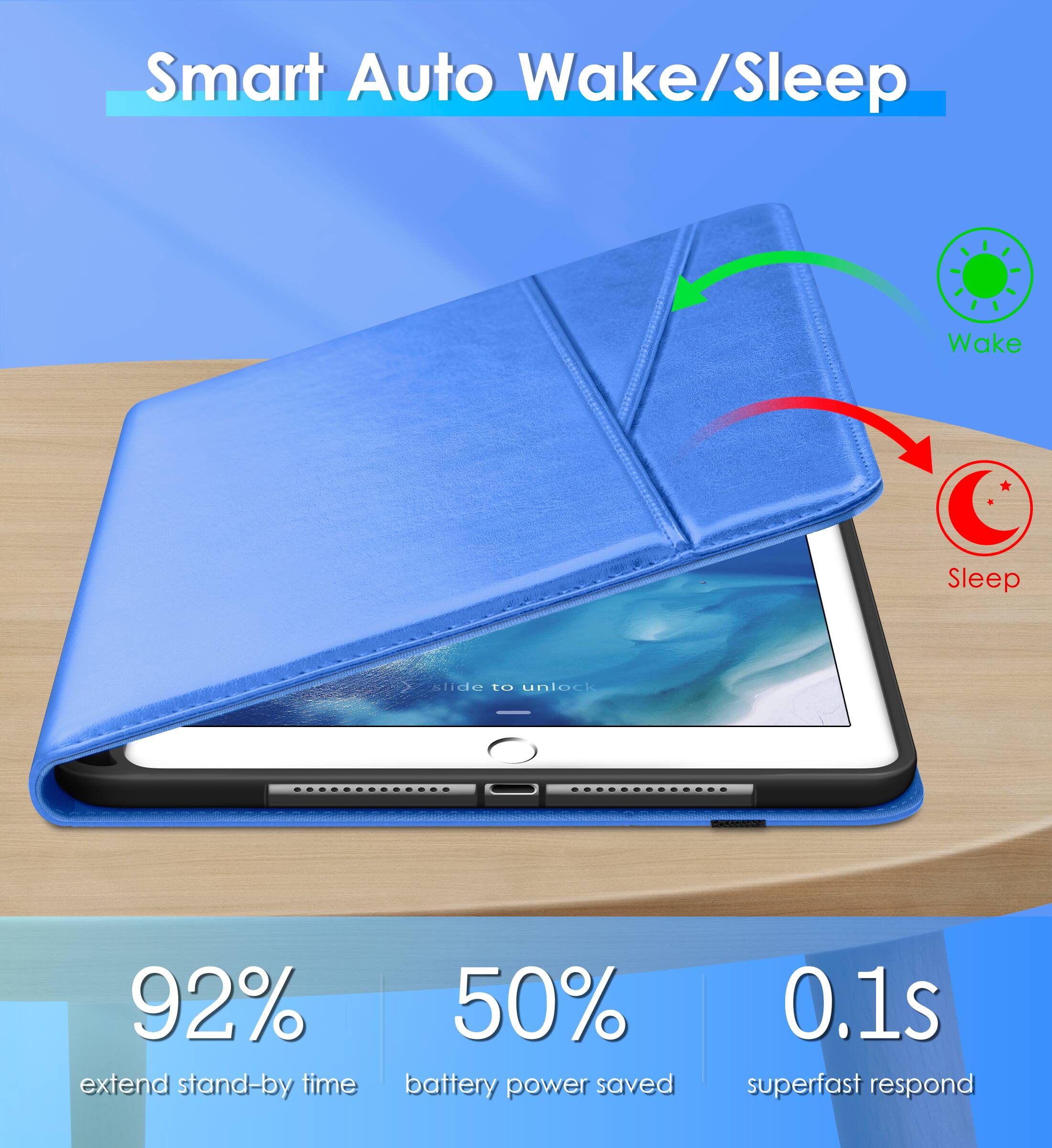 Smart Auto Wake/Sleep

- 92% extend stand-by time
- 50% battery power saved
- 0.1s superfast respond

Wake
Sleep