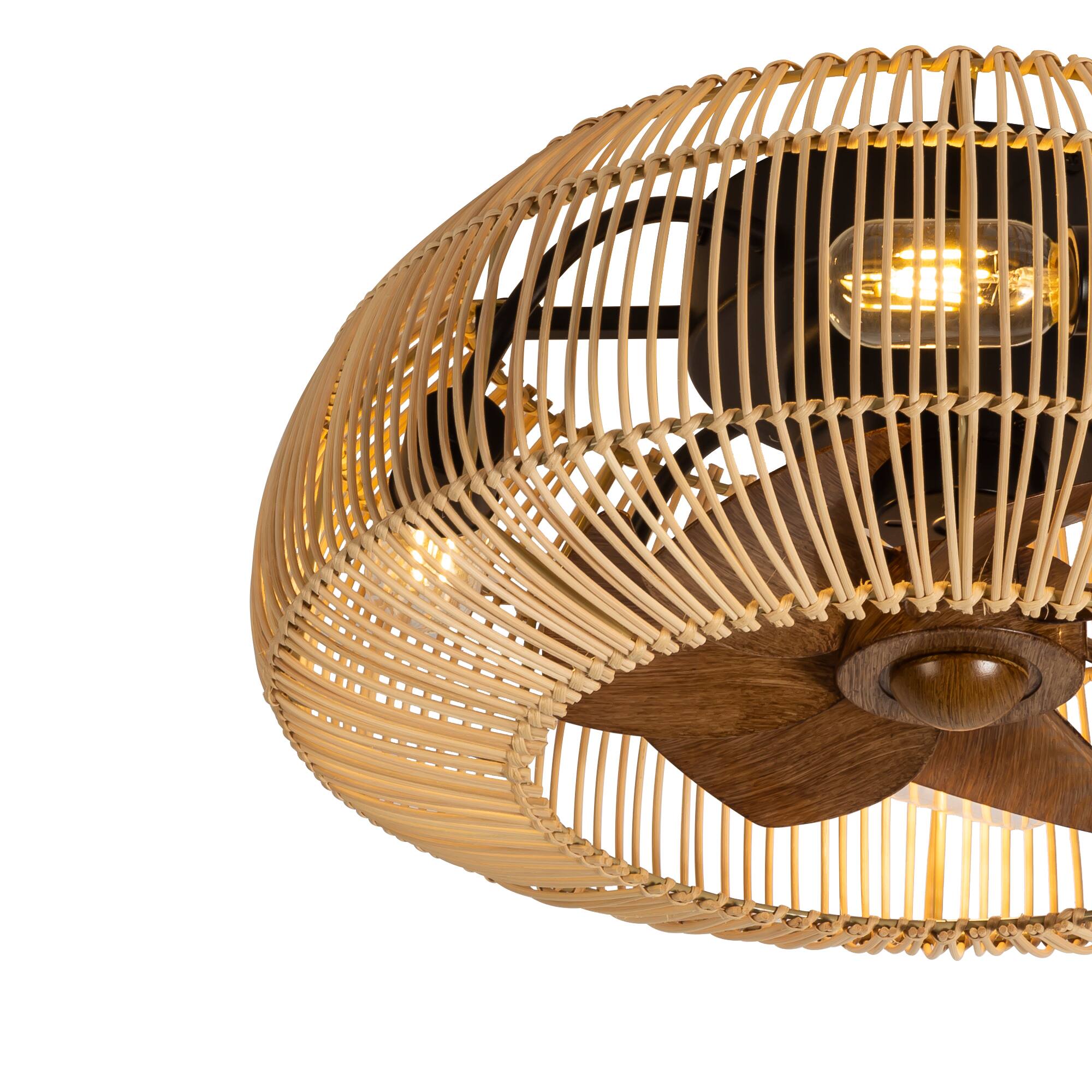 Left. Breezary - 20'' Flush Mount Caged Ceiling Fan with 7 ABS Blades, 6-Speed DC Motor,  Remote Control with Memory Function - Brushed Nickel.