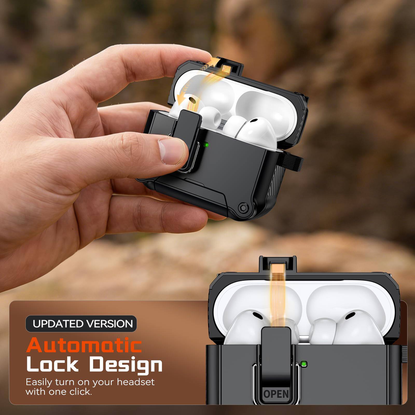 UPDATED VERSION  
Automatic Lock Design  
Easily turn on your headset with one click.