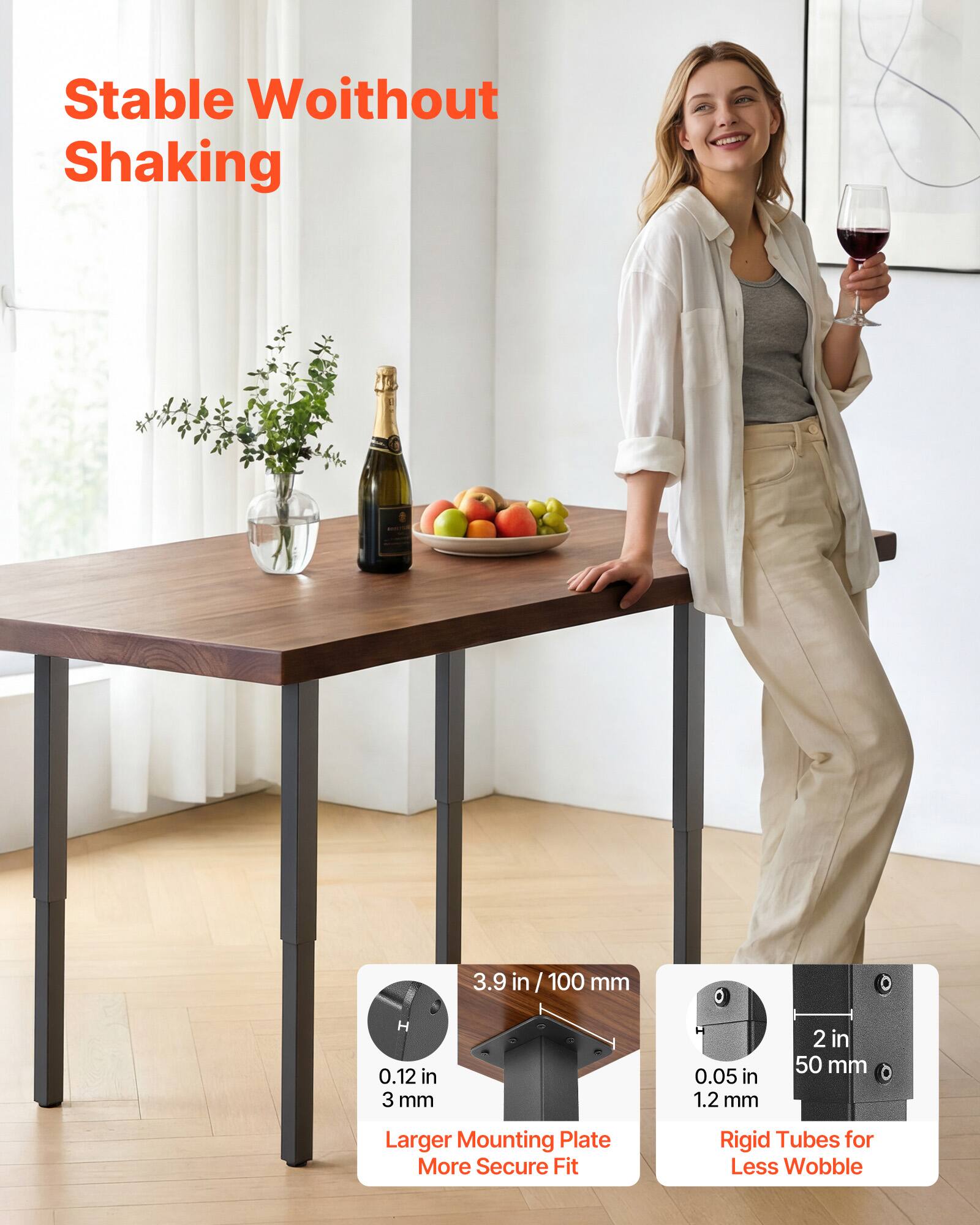 Stable Without Shaking

3.9 in / 100 mm  
0.12 in / 3 mm  
0.05 in / 1.2 mm  
2 in / 50 mm  

Larger Mounting Plate for More Secure Fit  
Rigid Tubes for Less Wobble