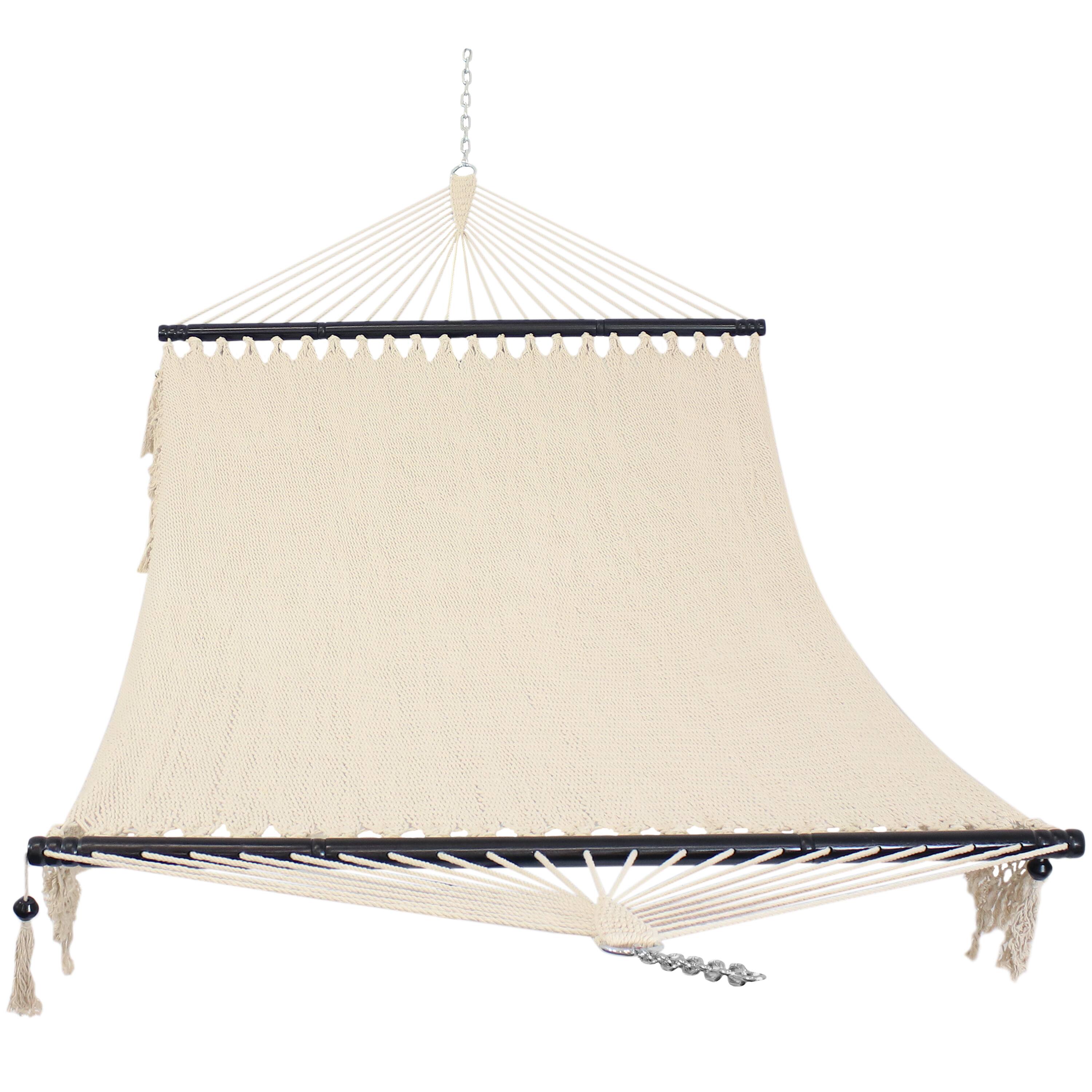 Front. Sunnydaze - 2-Person Woven Hammock with Spreader Bars and Fringe - Natural.