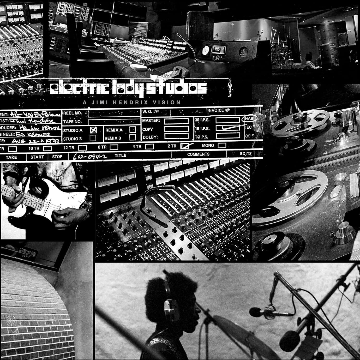 Sure, here is the corrected and grouped text from the image:

---

**electric body studios**

**A JIMI HENDRIX VISION**

**INVOICE #**

**W.O.4**

**ENT:** Jimi Hendrix  
**LIST:** Jimi Hendrix  
**PRODUCER:** Jimi Hendrix  
**ENGINEER:** Kevin Krammer  
**DATE:** Aug 22-23 1970  
**TAPE NO.**  
**MASTER:** 30 T.P.S.  
**COPY:**  
**DOLBY:**  
**STUDIO A**  
**REMIX A**  
**STUDIO B**  
**REMIX B**  
**TAPE NO.**  
**16 TR**  
**12 TR**  
**8 TR**  
**4 TR**  
**2 TR**  
**TAKE**  
**START**  
**STOP**  
**TITLE**  
**COMMENTS**  
**EDITS**  
**W-094-2**  
**NAB**  
**IEC**  
**CC15**  
**30 I.P.S.**  
**15 I.P.S.**  
**15 I.P.S
