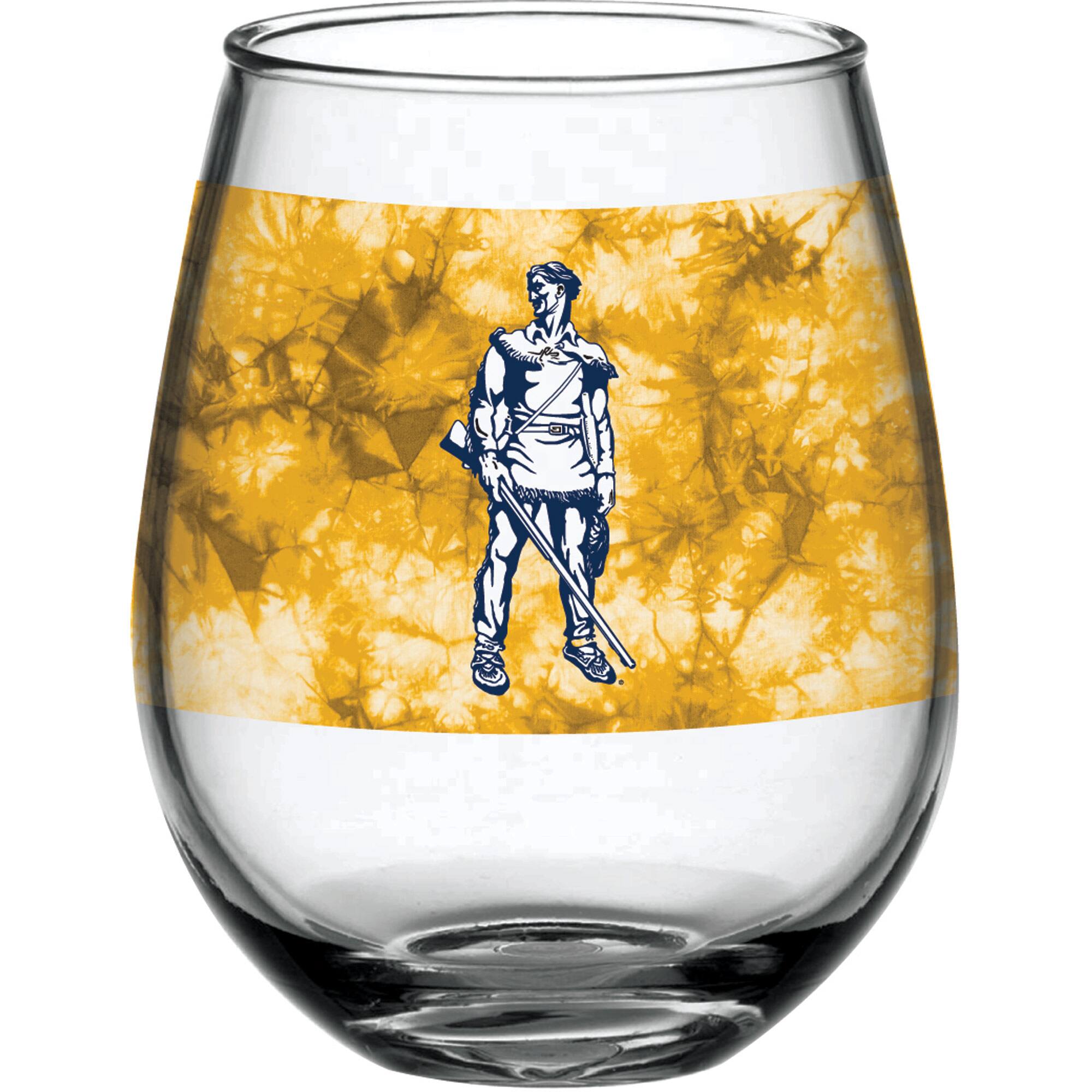 Alt View 1. Indigo Falls - West Virginia Mountaineers 15oz. Vintage Tie-Dye Stemless Wine Glass - Multicolor.