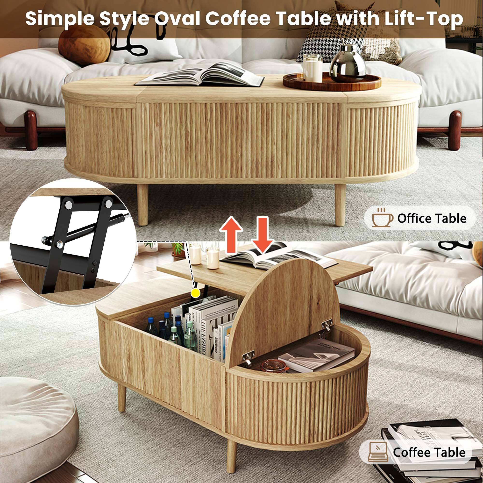 Simple Style Oval Coffee Table with Lift-Top Office Table