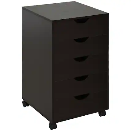 Front. Homcom - 5 Drawer Home Office Storage Cabinet, Mobile Printer Stand with Nordic Minimalist Modern Style & Wheels.