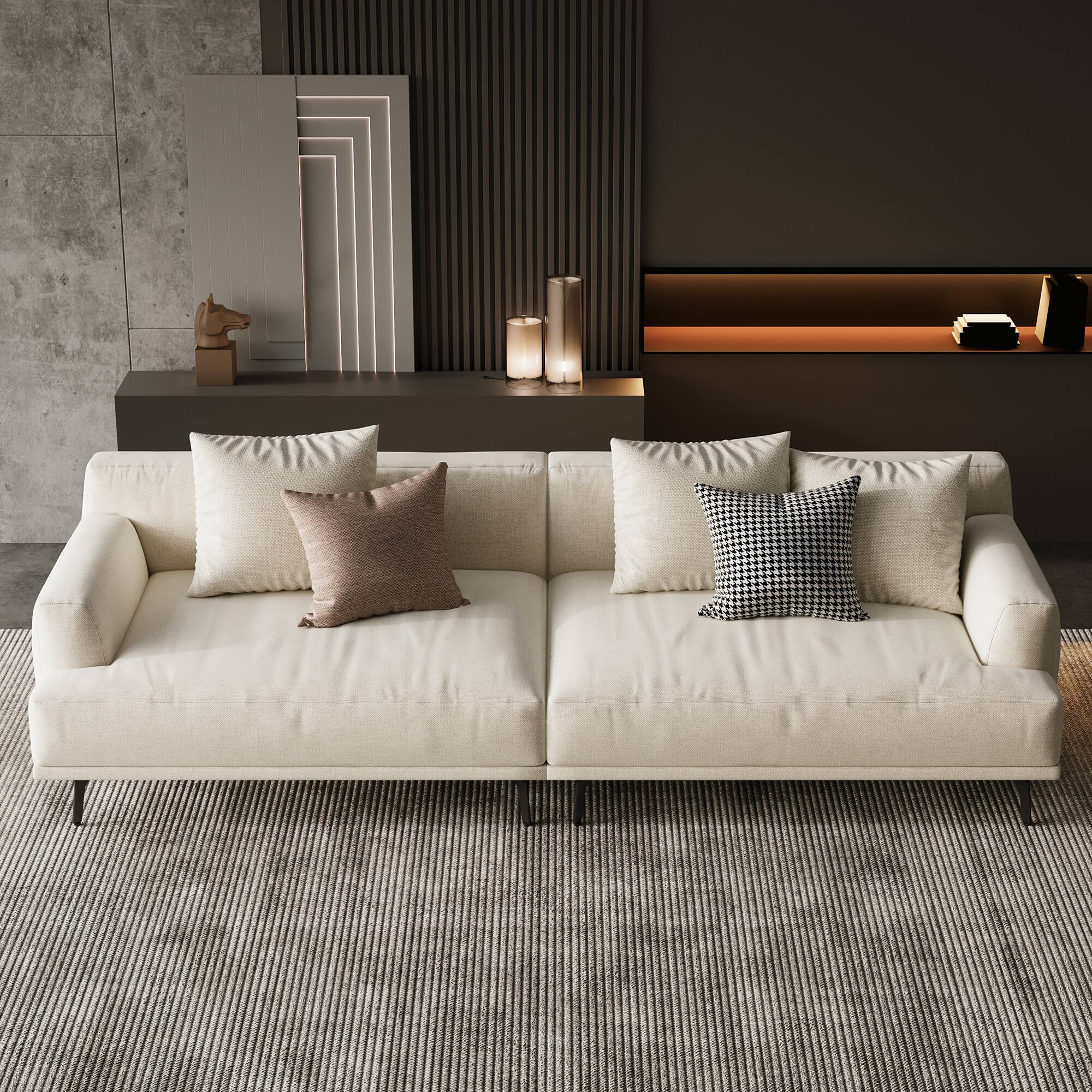 Alt View 2. luck idea - 110.2" Breathable Cotton-Linen Fabric Sofa, Solid Wood Frame, High-Elastic Sponge Seat Cushion - Light Beige.