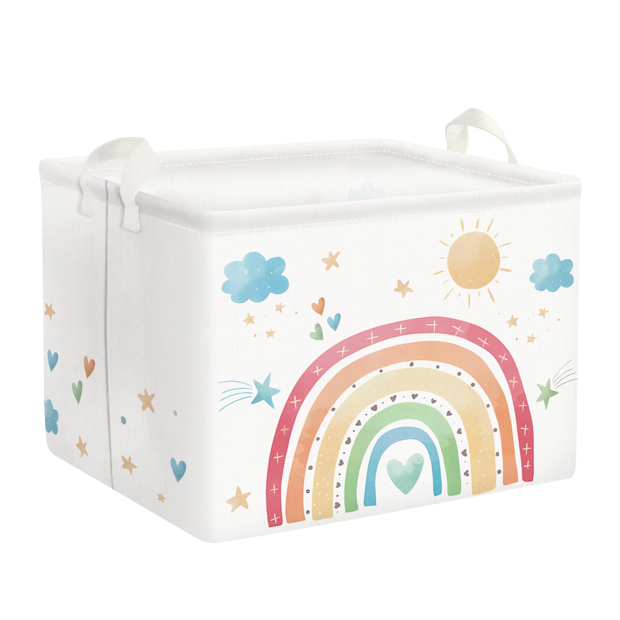 Front. Dapper Styles - Rectangle Rainbow Storage Basket Cloud Heart Star Bin Box Clothes Book Shelf For Bedroom Playroom - Default.