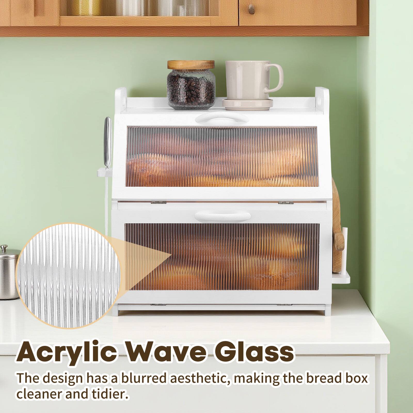 Acrylic Wave Glass

The design has a blurred aesthetic, making the bread box cleaner and tidier.