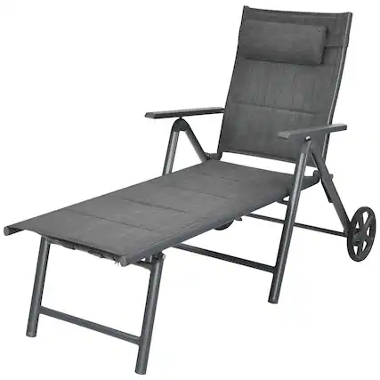 Front. Costway - Costway Patio Reclining Chaise Lounge Padded Chair Aluminum Adjust Neck Pillow - Gray.