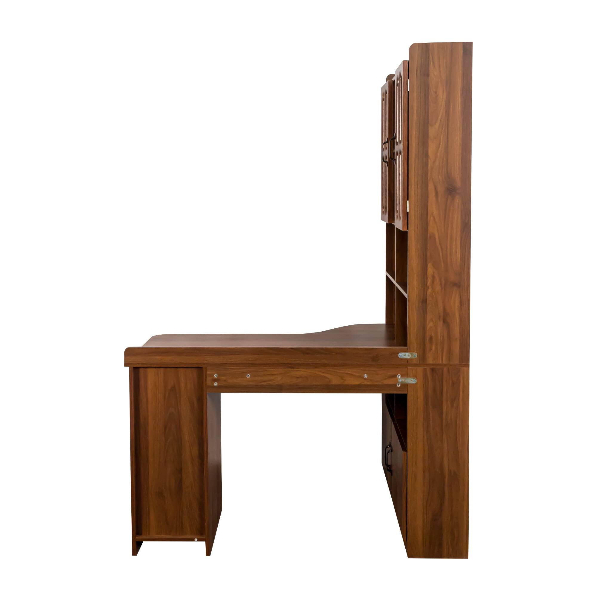 Alt View 6. Tiramisubest - L-Shaped Corner Computer Desk,Study Modern Style Table with Drawers,Bookshelf & Hutch,2-in-1 L-Shaped Design - Walnut.