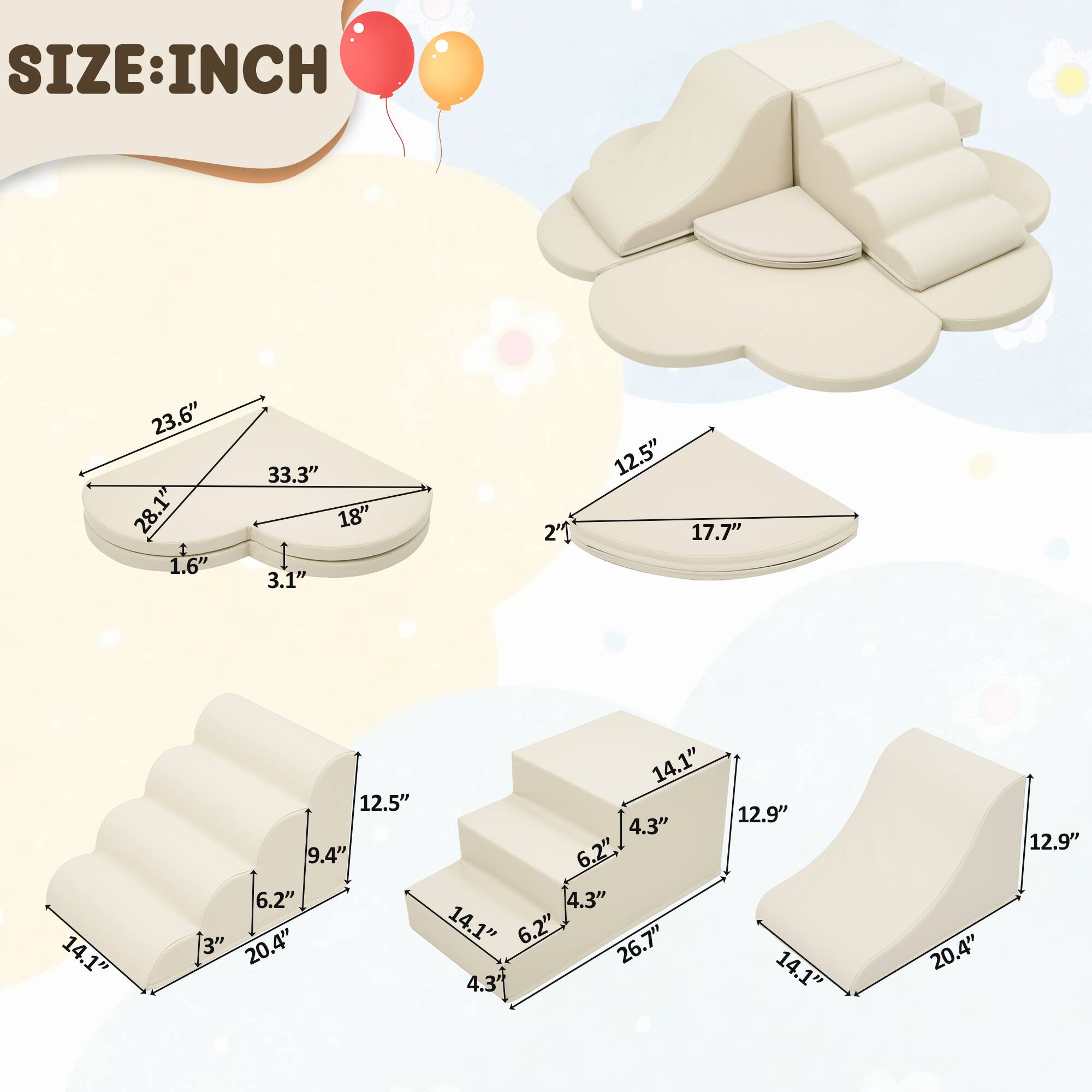 SIZE: INCH  
23.6" 28.1" 1.6" 33.3" 18" 3.1" 2'1 12.5" 17.7" 14.1" 12.5" 9.4" 6.2" 3" 20.4" 14.1" 4.3" 6.2" 4.3" 14.1" 6.2" 26.7" 4.3" 12.9" 14.1" 20.4" 12.9"