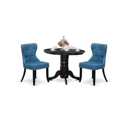 East West Furniture - East-West Furniture SHSI3-BLK-21 - A dining room table set of 2 amazing parson dining chairs with Linen Fabric Mineral - Black