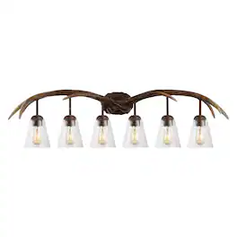 Jonathan Y - Wyatt 45" 6-Light Southwestern Bohemian Resin/Seeded Glass Faux Antler LED Vanity Light - Brown Wood Finish