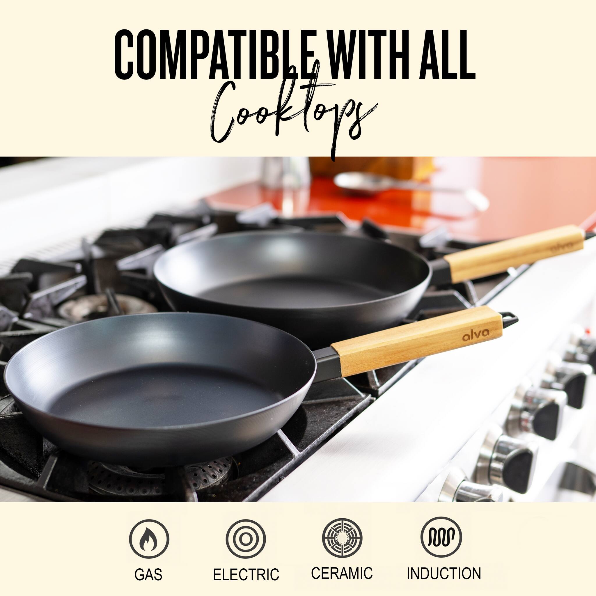 COMPATIBLE WITH ALL COOKTOPS

GAS  
ELECTRIC  
CERAMIC  
INDUCTION