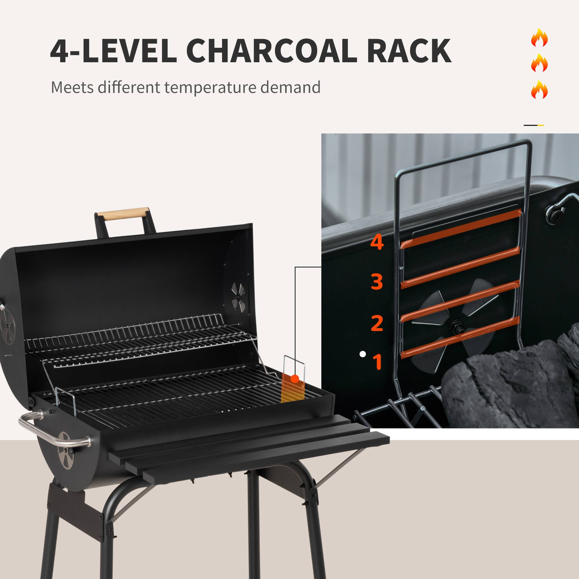 4-LEVEL CHARCOAL RACK  
Meets different temperature demand