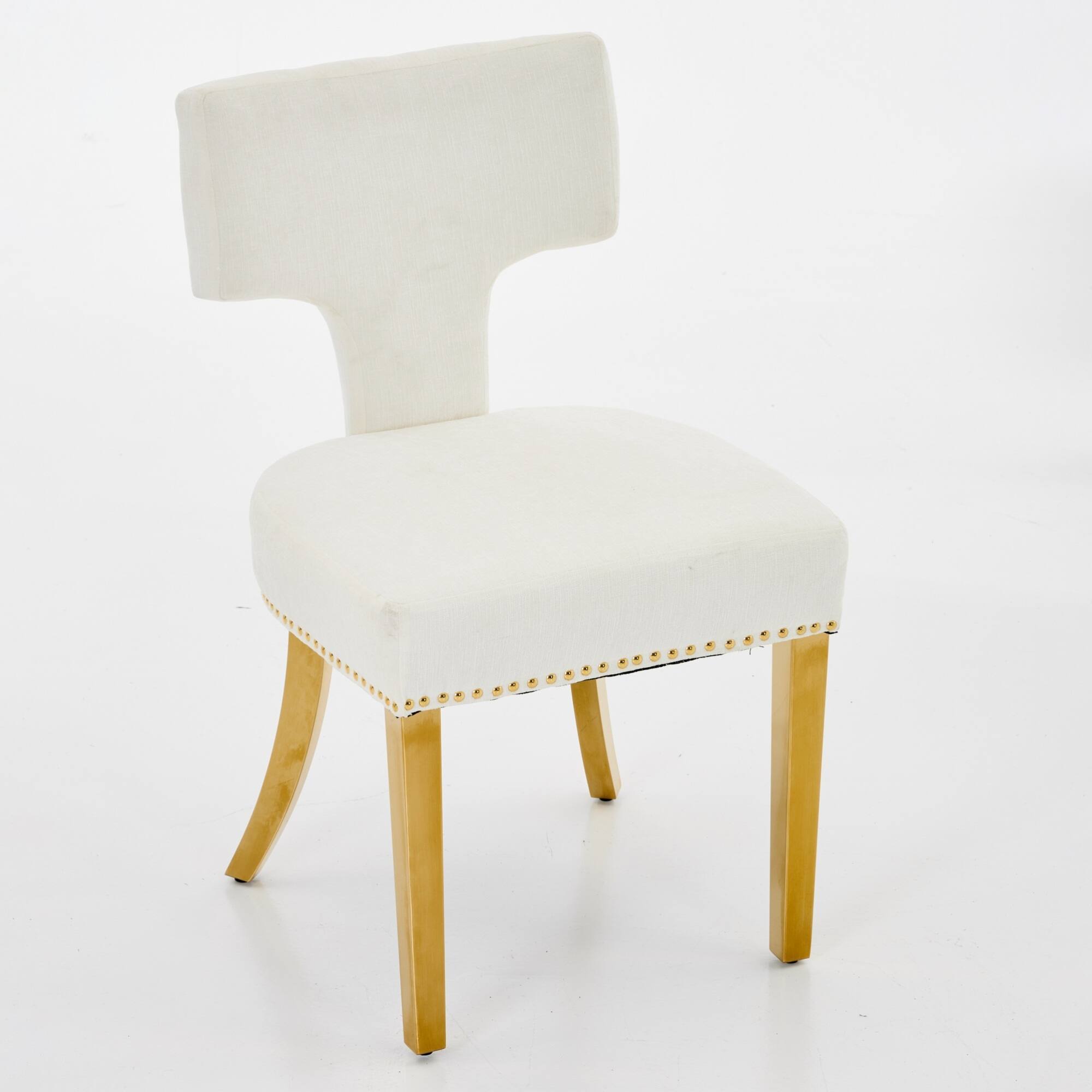 Back. GOODSILO - Modern Upholstered Dining Chairs Set of 2 with Curved Backrest and Stainless Steel Legs - Beige.