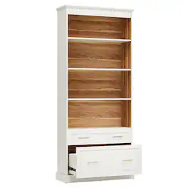 Kadyn - Bookshelf, Storage Shelf, Bookcase,72" Bookshelf with Drawers, Freestanding 5-Shelf Bookcase Display Shelf - White
