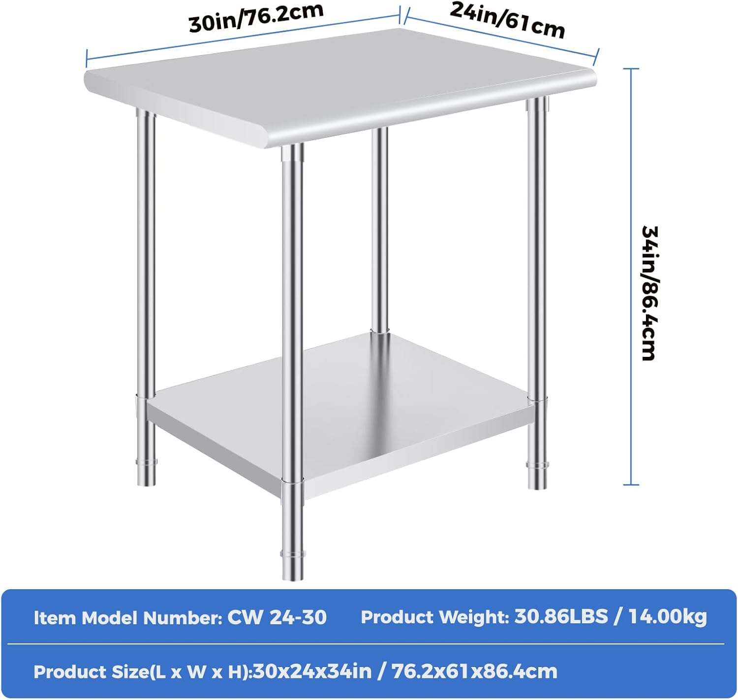 30in/76.2cm  
24in/61cm  
34in/86.4cm  

Item Model Number: CW 24-30  
Product Weight: 30.86LBS / 14.00kg  
Product Size(L x W x H): 30x24x34in / 76.2x61x86.4cm