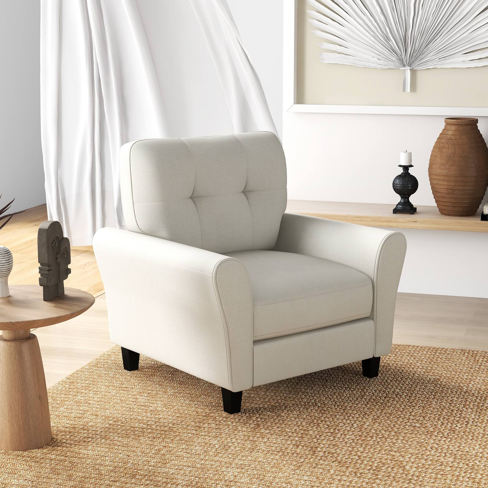 Alt View 9. Ecooso - Modern Upholstered Accent Chair with Rubber Wood Legs for Stylish Comfort - Beige.
