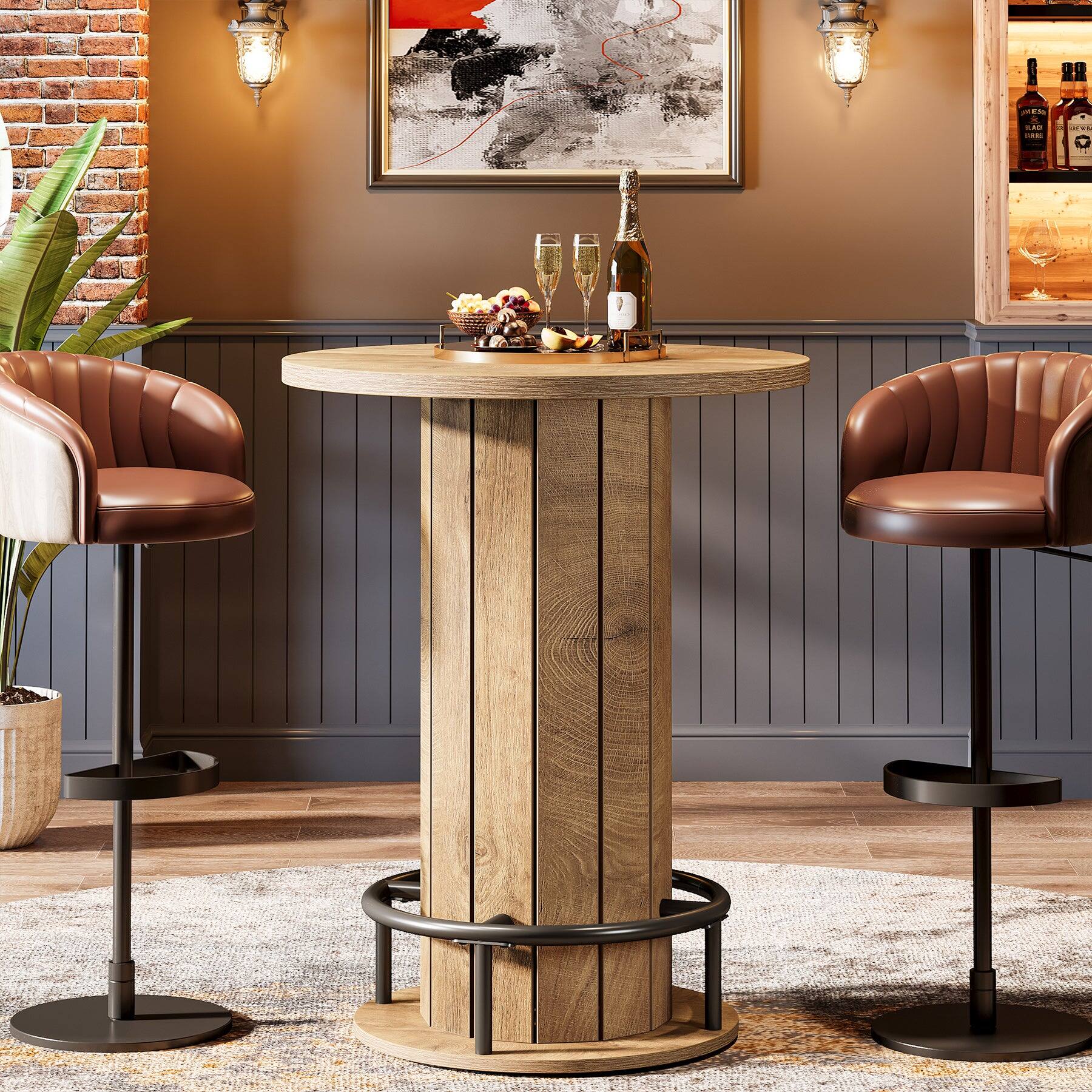 Tribesigns Bar Table with Wood Construction, Footrest, Wood Grain ...