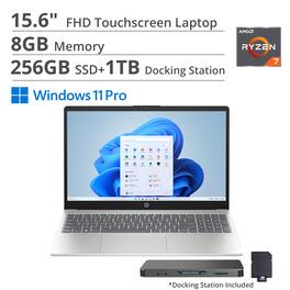 HP - 15.6" FHD Touchscreen Laptop,AMD Ryzen 7 7730U,8GB RAM,256GB SSD+1TB Dock Set,AMD Radeon Graphics,Win 11 Pro - Silver