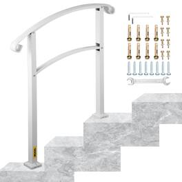 VEVOR - 3-Step Handrails for Outdoor Steps Fits 1 or 3 Steps Wrought Iron Handrail with Installation Kit Hand Rails - White