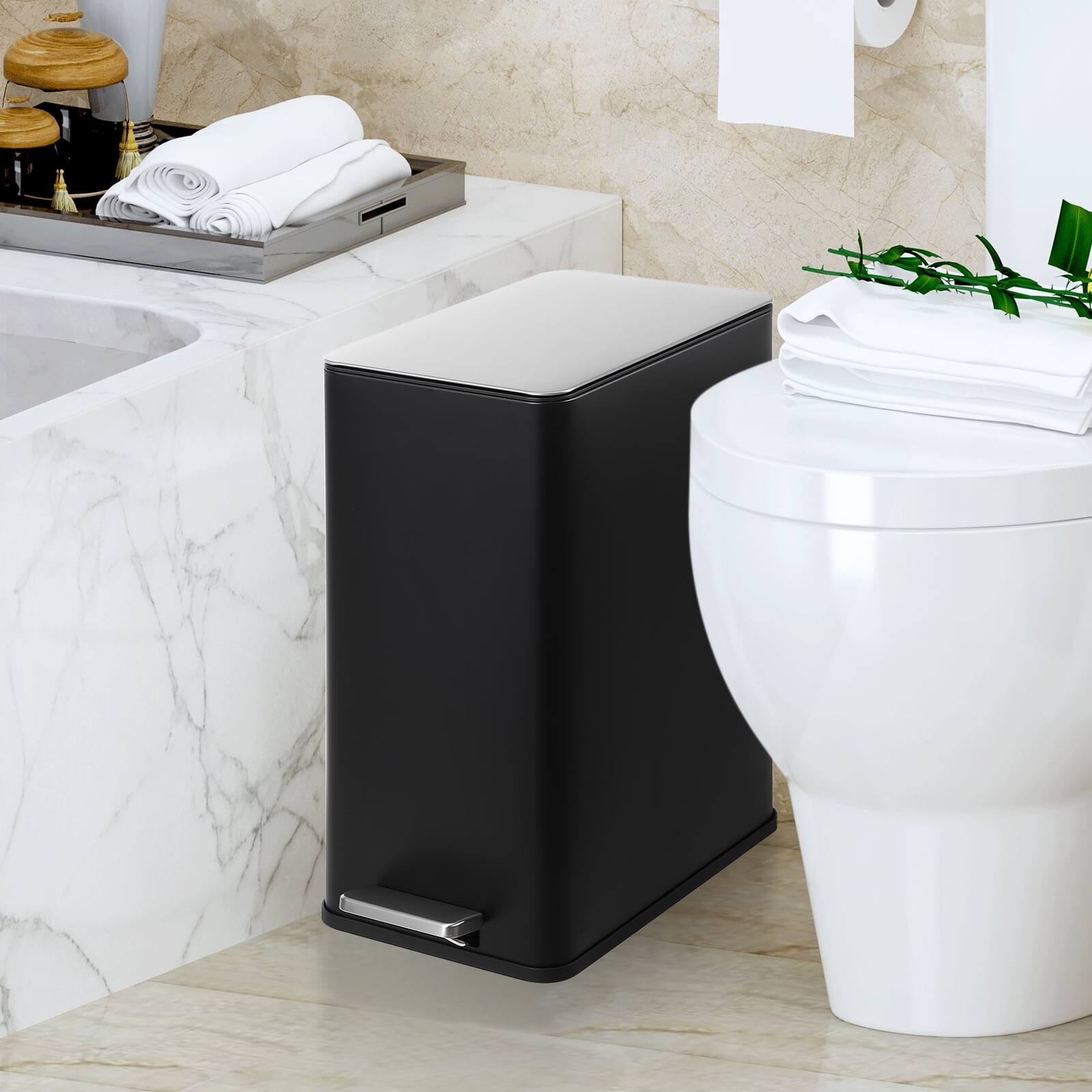 Alt View 1. Homhougo - 4 Gallon Stainless Steel Kitchen Trash Can with Lid, Slim, Quiet Soft-Close, Touchless for Kitchen/Bathroom - Black.