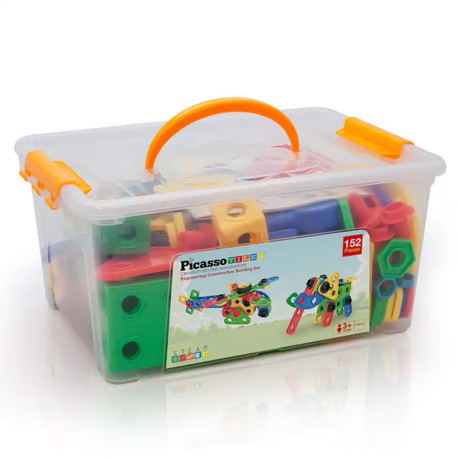 PicassoTiles PICASSO TILES 152 PC Construction Building Engineering Set ...