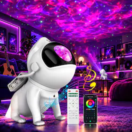 Rossetta - Space Dog Galaxy Projector with Bluetooth Speaker White Noise Remote Control Timer and App - White - Available in various colors