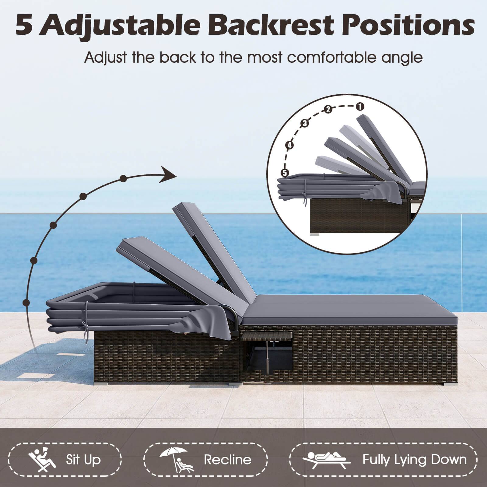 5 Adjustable Backrest Positions  
Adjust the back to the most comfortable angle  

1. Sit Up  
2. Recline  
3. Fully Lying Down