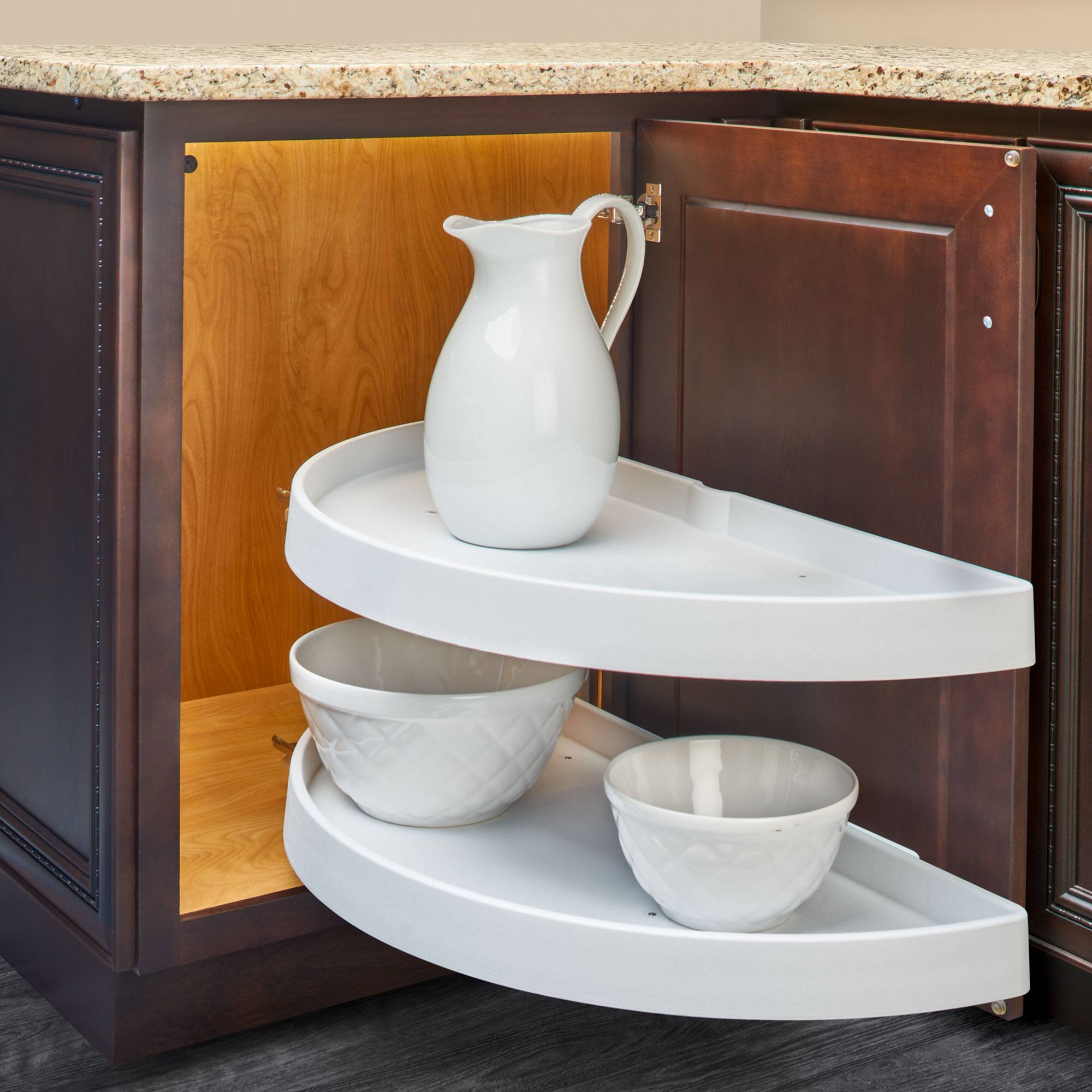Alt View 1. Rev-A-Shelf - Rev-A-Shelf 33" Lazy Susan Half-Moon Polymer Two-Tier Blind Cabinet 6882-33-11-570 - White.