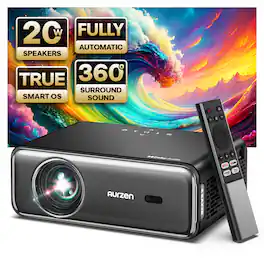 Aurzen - Smart Native 1080P WiFi Projector, 20W Speakers, Auto Focus Keystone, DoIby Audio & dbx-tv Total Sonics - Dark Gray