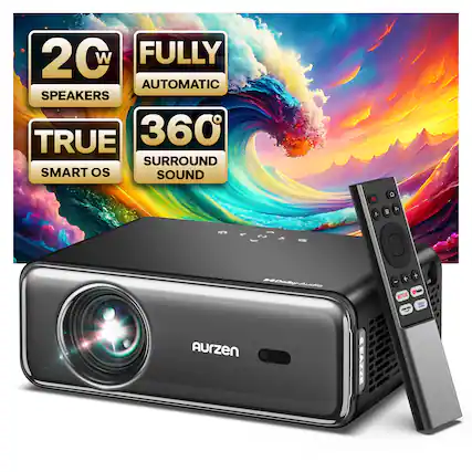 Aurzen - Smart Native 1080P WiFi Projector, 20W Speakers, Auto Focus Keystone, DoIby Audio & dbx-tv Total Sonics - Dark Gray