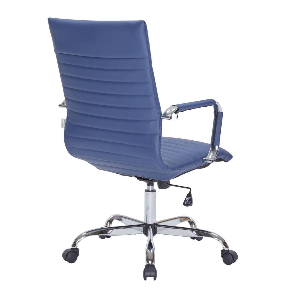 Alt View 5. LeisureMod - Harris High-Back Office Chair, Leather Upholstery with Gold Metal Frame Modern Armless Desk Chair for Conference Seating - Navy Blue.