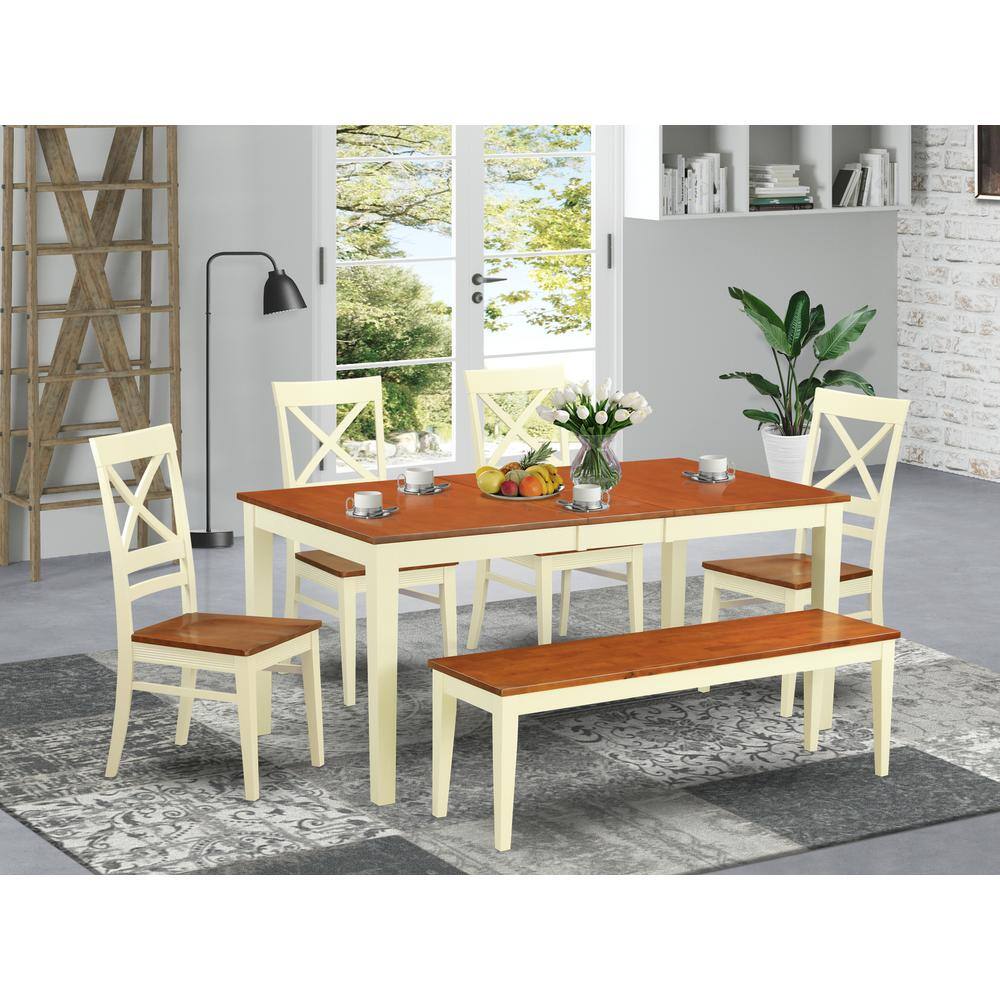 Alt View 2. East West Furniture - 6 PC dinette set - Table and 4 Dining Chairs plus Bench - Buttermilk & Cherry.