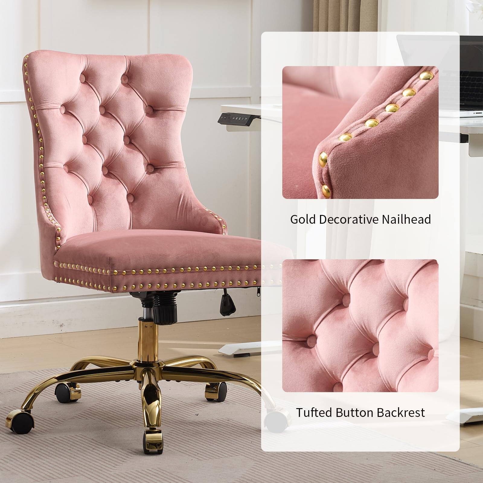 Gold Decorative Nailhead  
Tufted Button Backrest