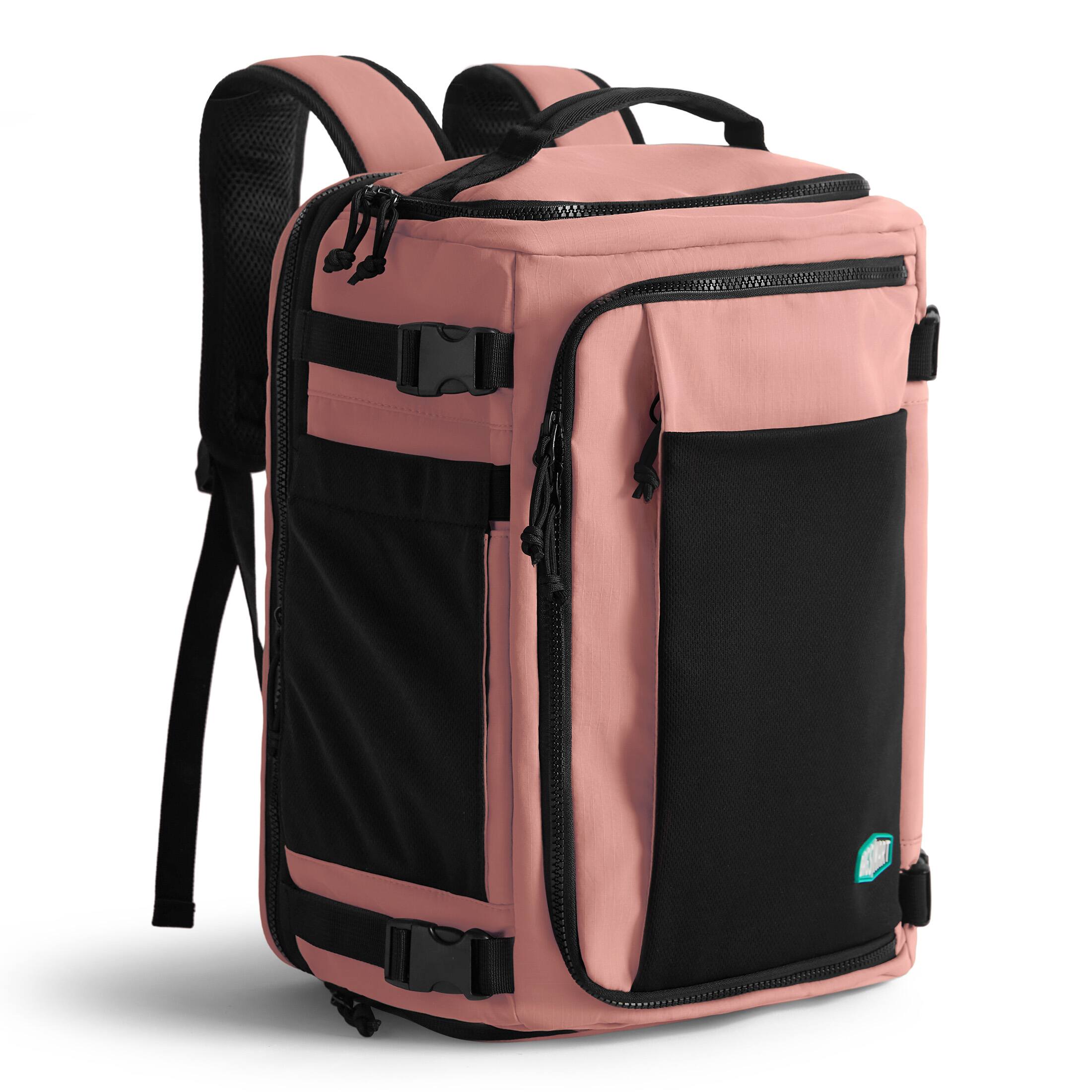 Left. Bagsmart - Blast 38L Mesh Travel Backpack with Breathable Compartment, Lightweight Outdoor Daypack for Hiking, Commuting & Sports - Dark Pink.