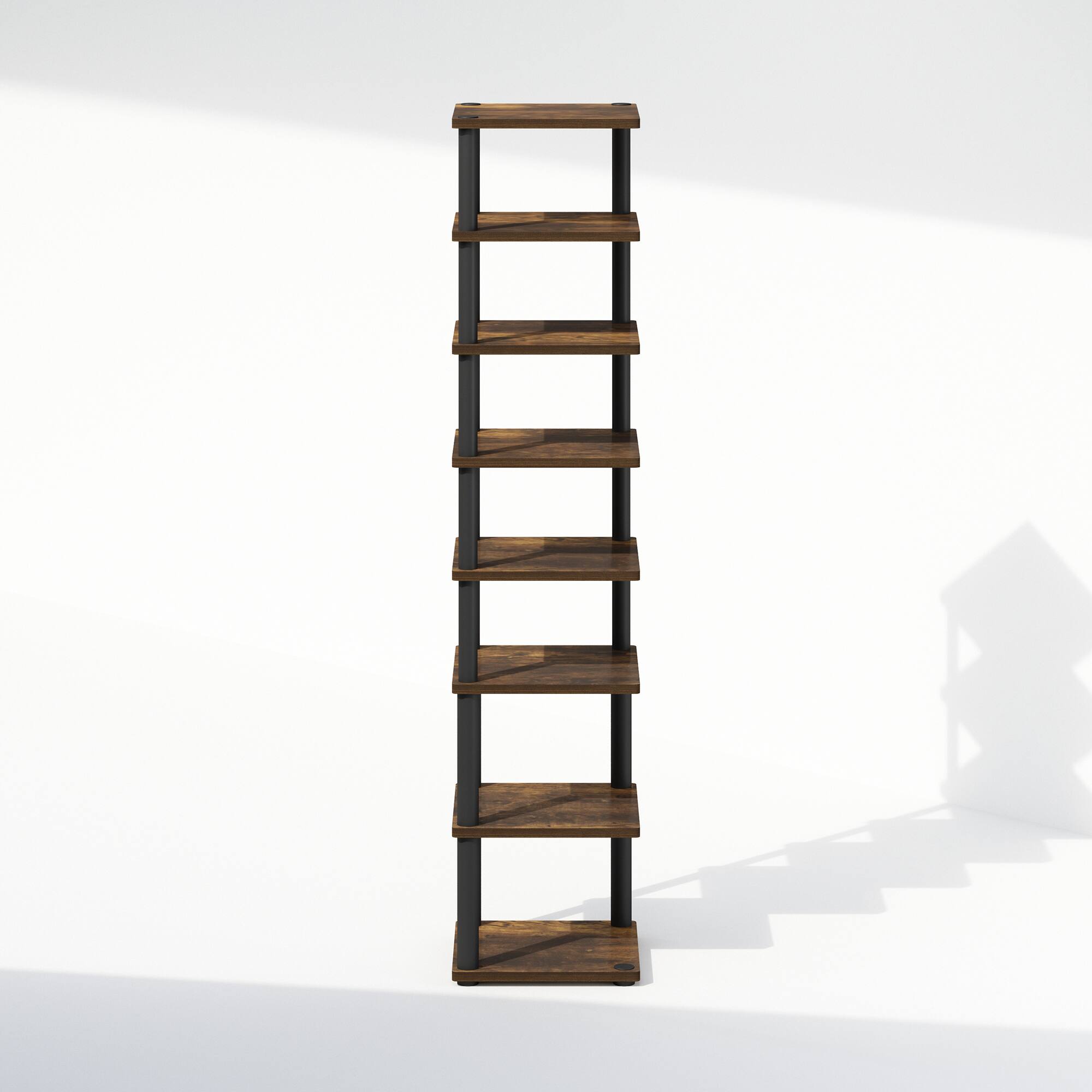 Alt View 2. Furinno - Turn-N-Tube 8-Tier Vertical Space Saving Free Standing Corner Shelf, Display Rack, Amber Pine/Black - Amber Pine/Black.