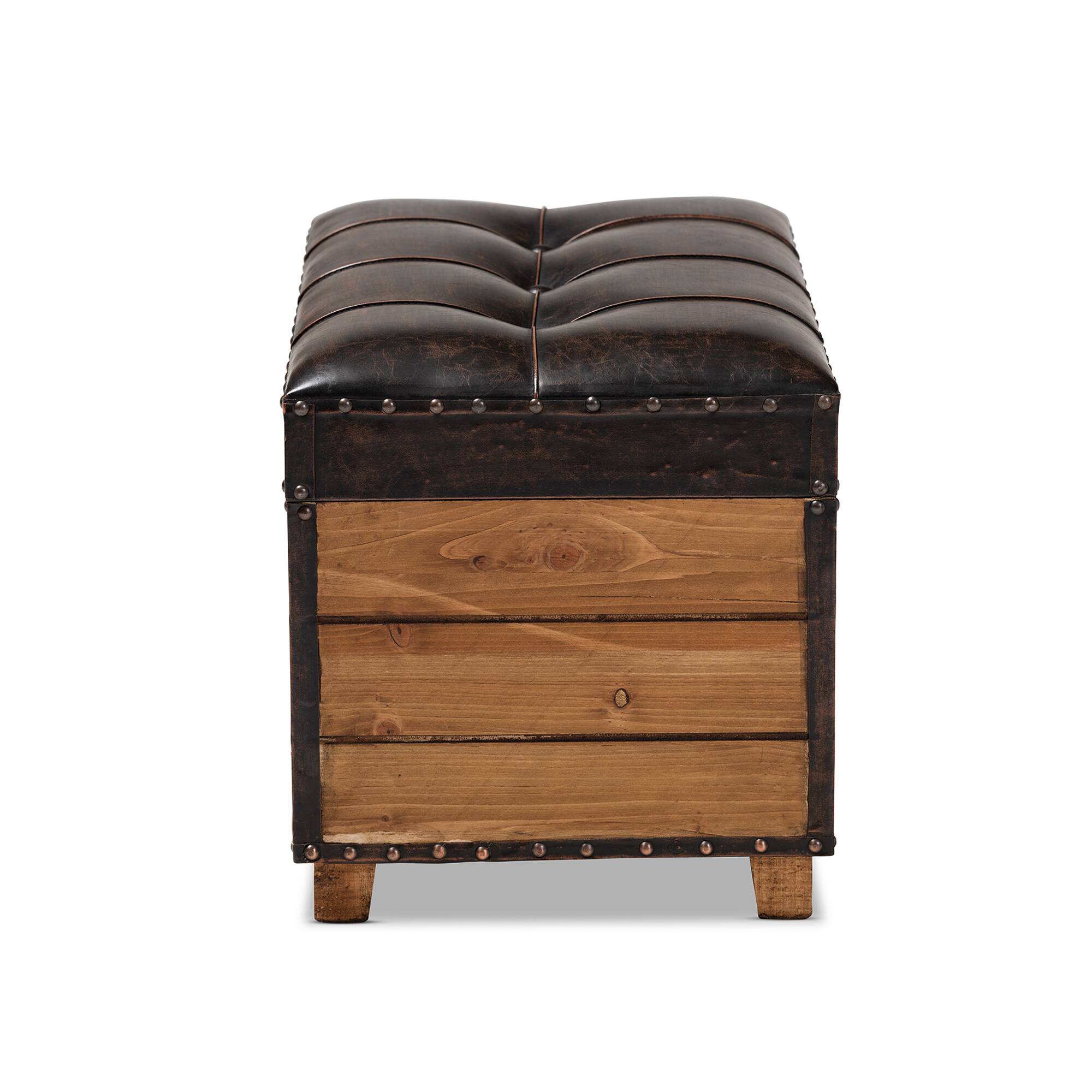 Alt View 1. Baxton Studio - Marelli Rustic Faux Leather Upholstered 2-Piece Wood Storage Trunk Ottoman Set - Dark Brown/Golden Oak.