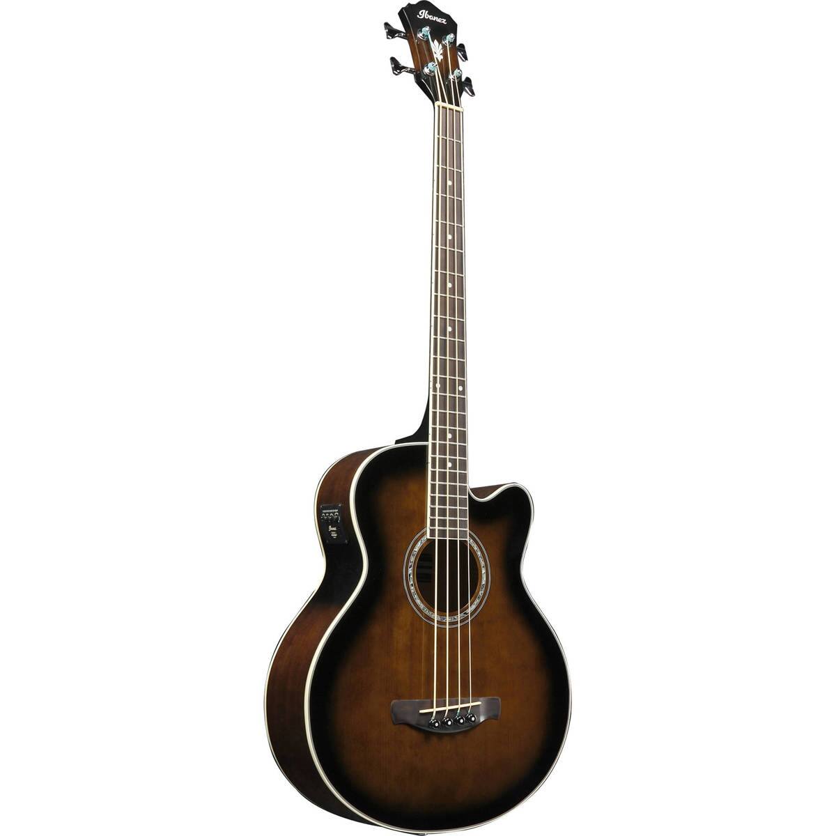 Alt View 1. Ibanez - Ibanez AEB10E Acoustic Electric Bass Guitar, Dark Violin Sunburst High Gloss.