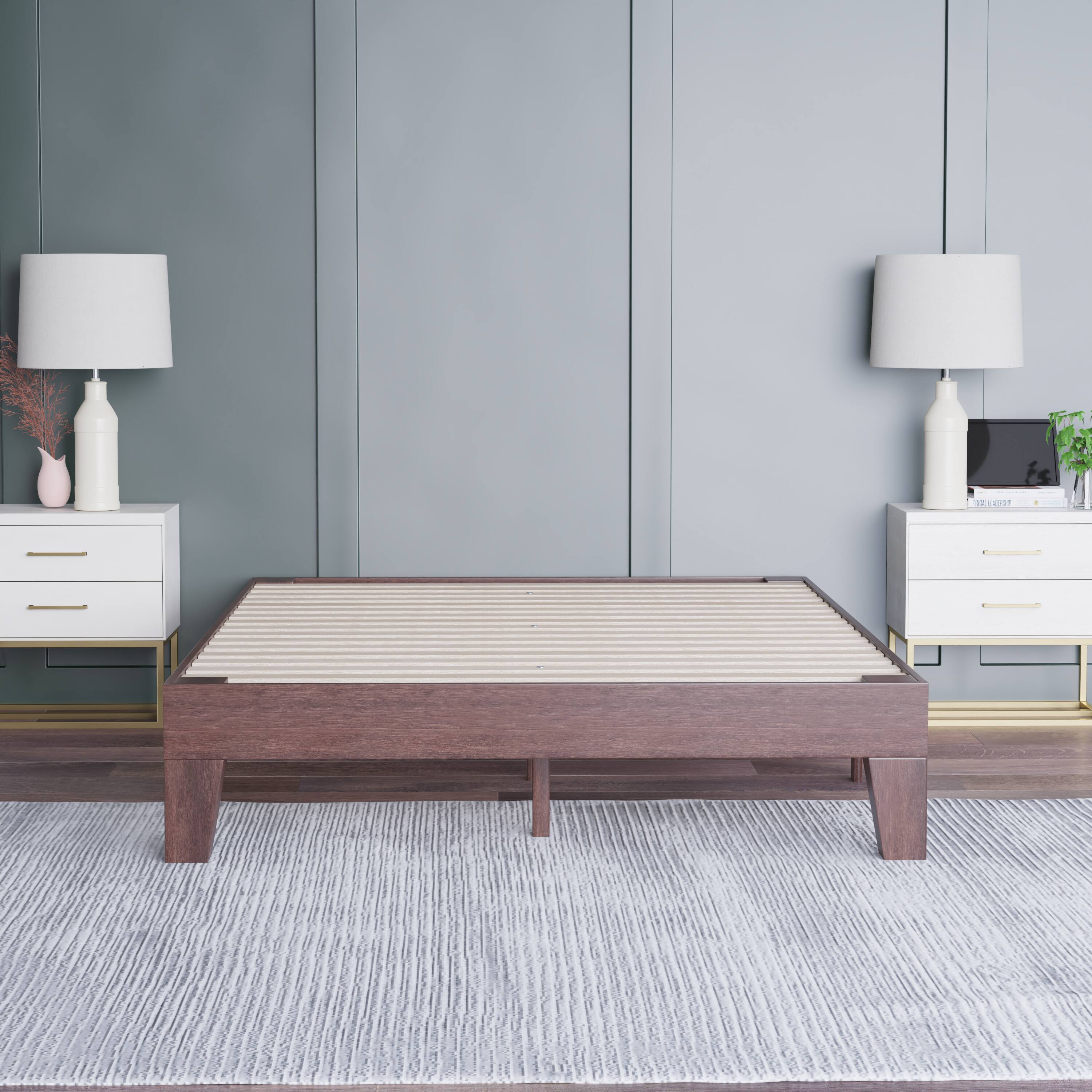 Alt View 4. Emma + Oliver - Avila Wooden Platform Bed with Wooden Support Slats; No Box Spring or Foundation Required - Walnut.