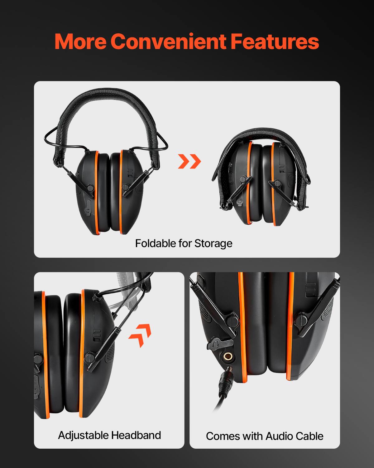 More Convenient Features

- Foldable for Storage
- Adjustable Headband
- Comes with Audio Cable