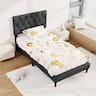 Costway - Twin Size Bed Frame with Button-Tufted Headboard & Wooden Slats Easy Assembly - Gray
