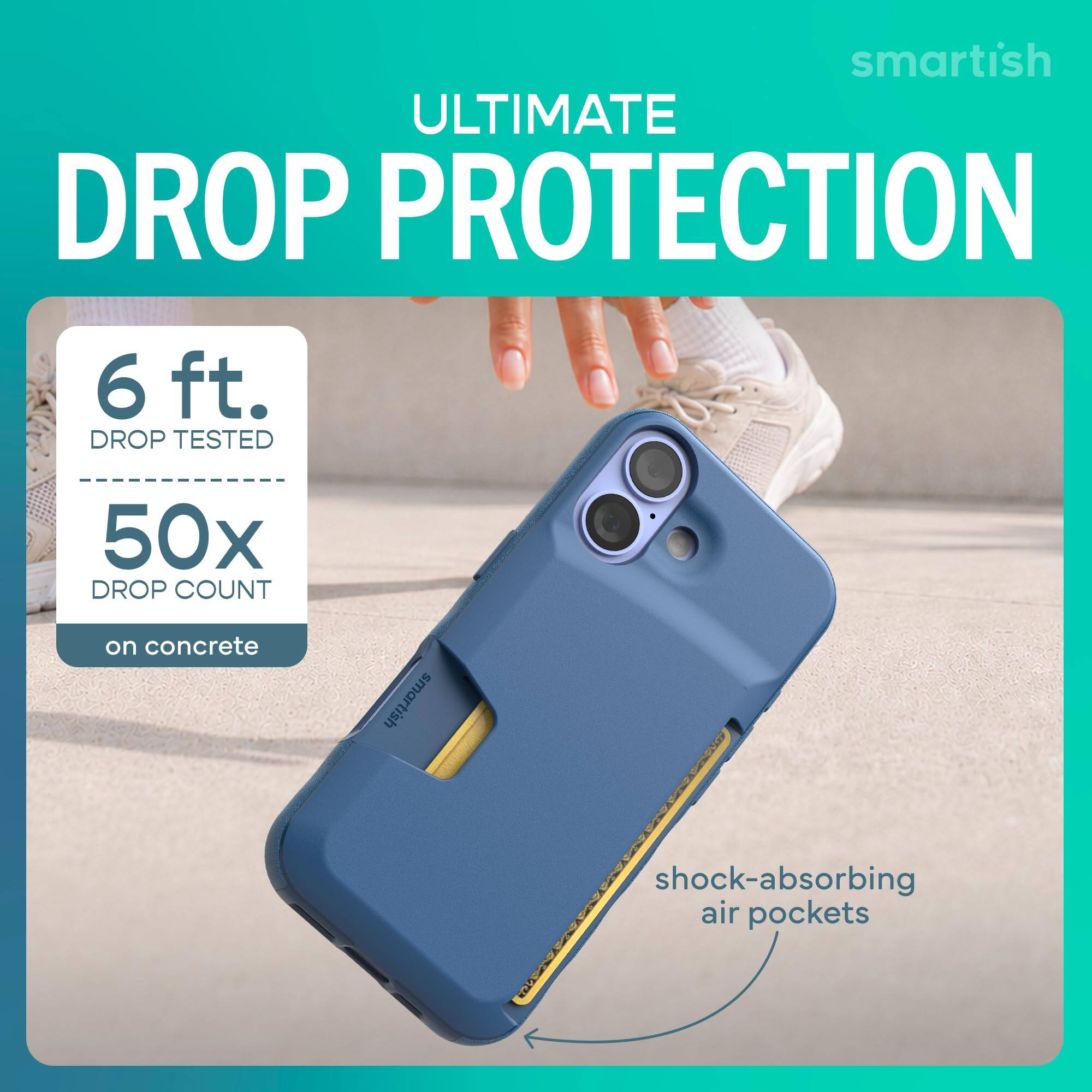 smartish ULTIMATE DROP PROTECTION  
6 ft. DROP TESTED  
50x DROP COUNT on concrete  
smartish  
shock-absorbing air pockets
