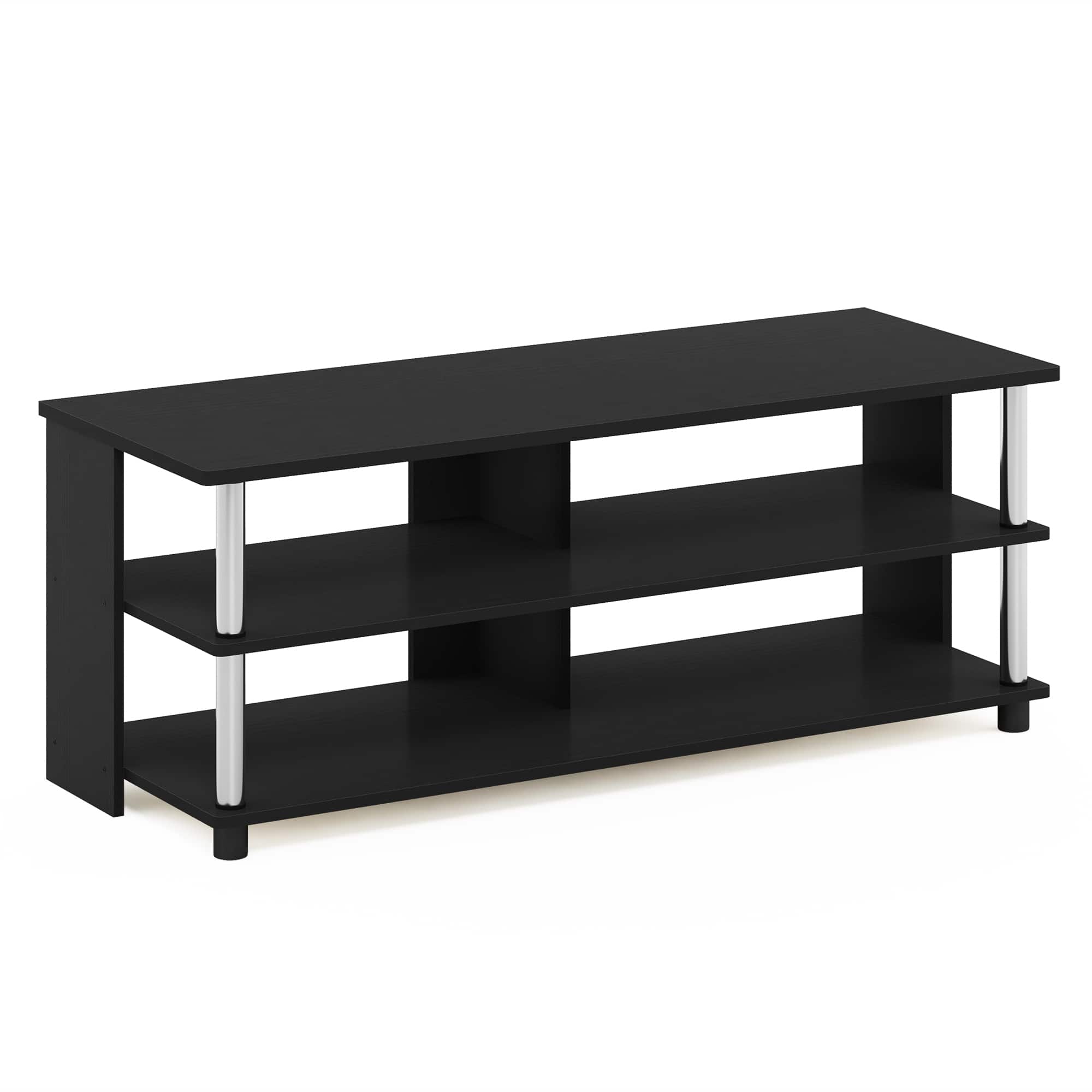 Furinno - Sully 3-Tier TV Stand for TV up to 48, Stainless Steel Tubes - Americano/Stainless Steel