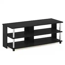 Furinno - Sully 3-Tier TV Stand for TV up to 48, Stainless Steel Tubes - Americano/Stainless Steel