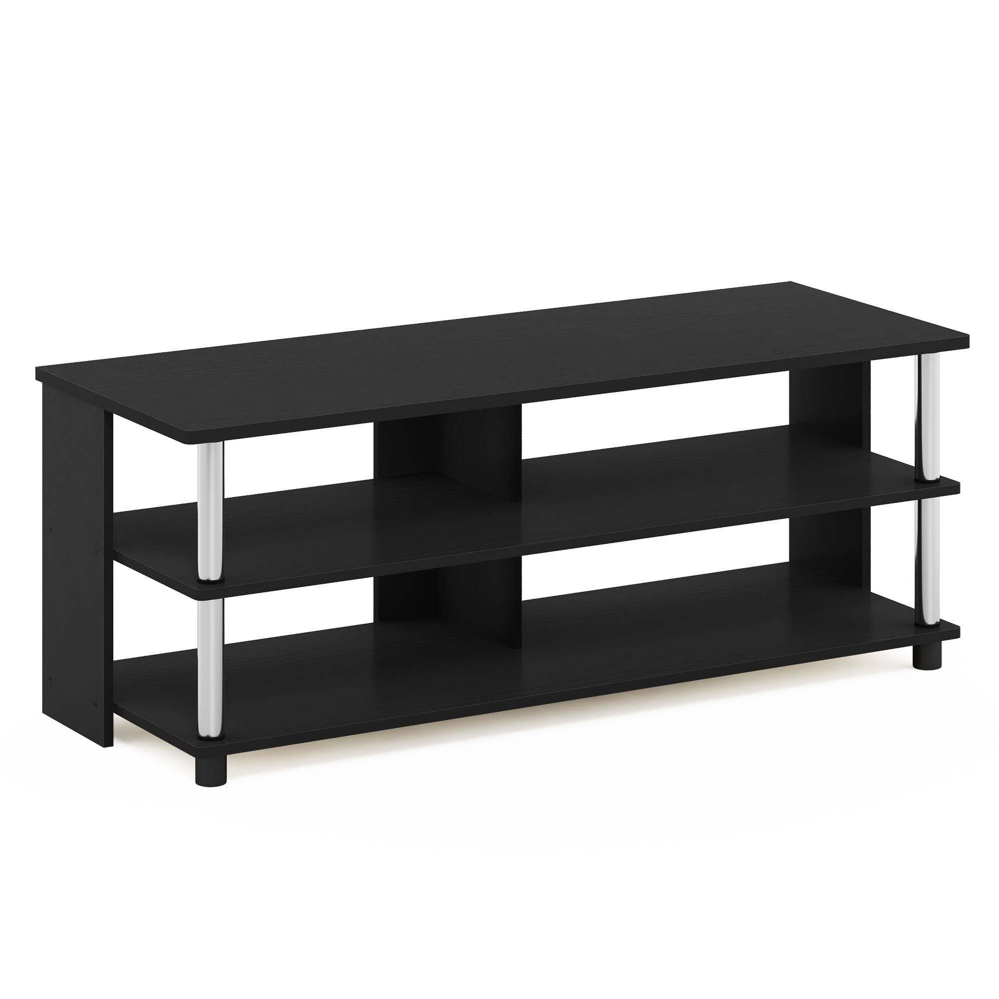 Front. Furinno - Sully 3-Tier TV Stand for TV up to 48, Stainless Steel Tubes - Americano/Stainless Steel.