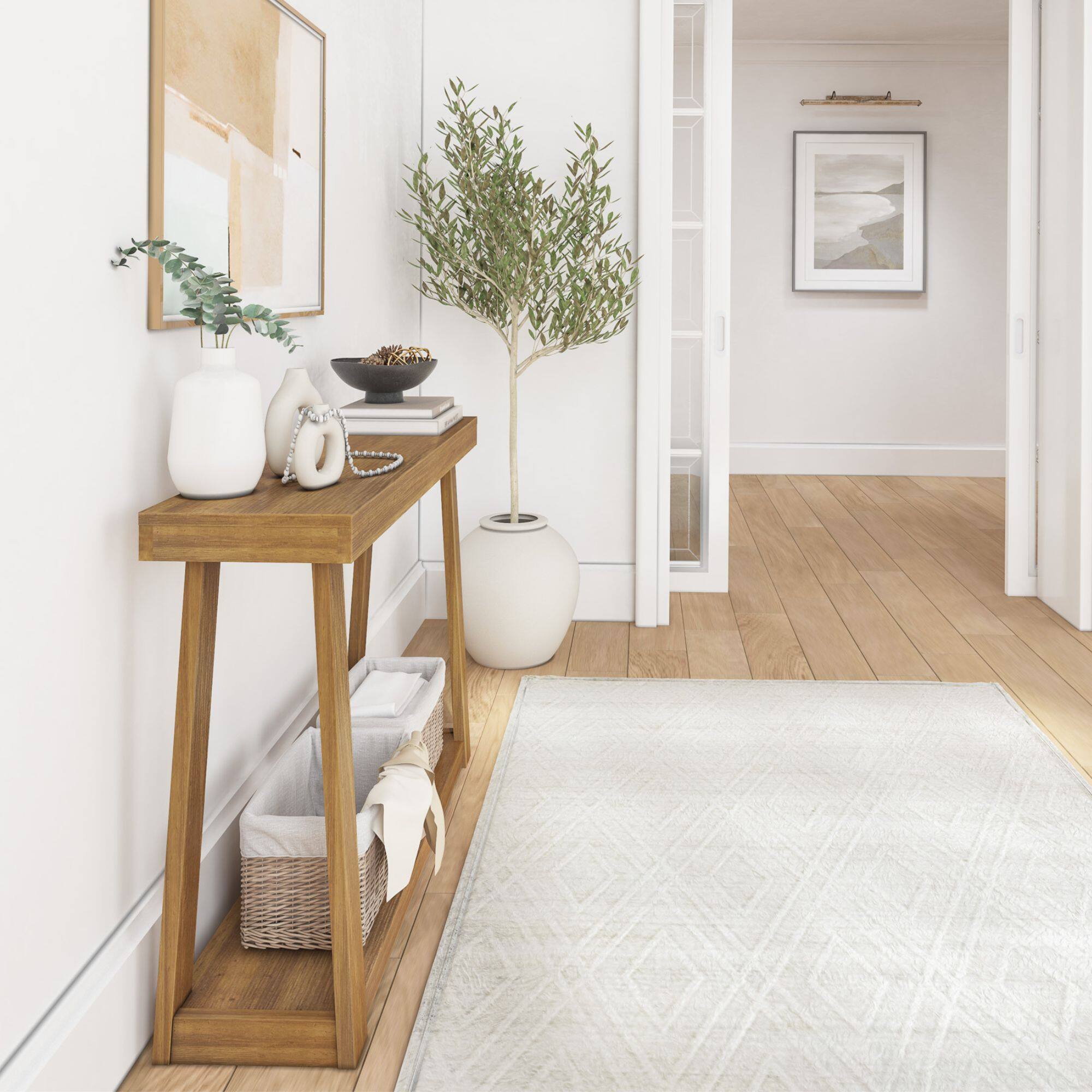 Alt View 4. Plank+Beam - Classic Console Table with Shelf - 46 inches, Pecan - Pecan.