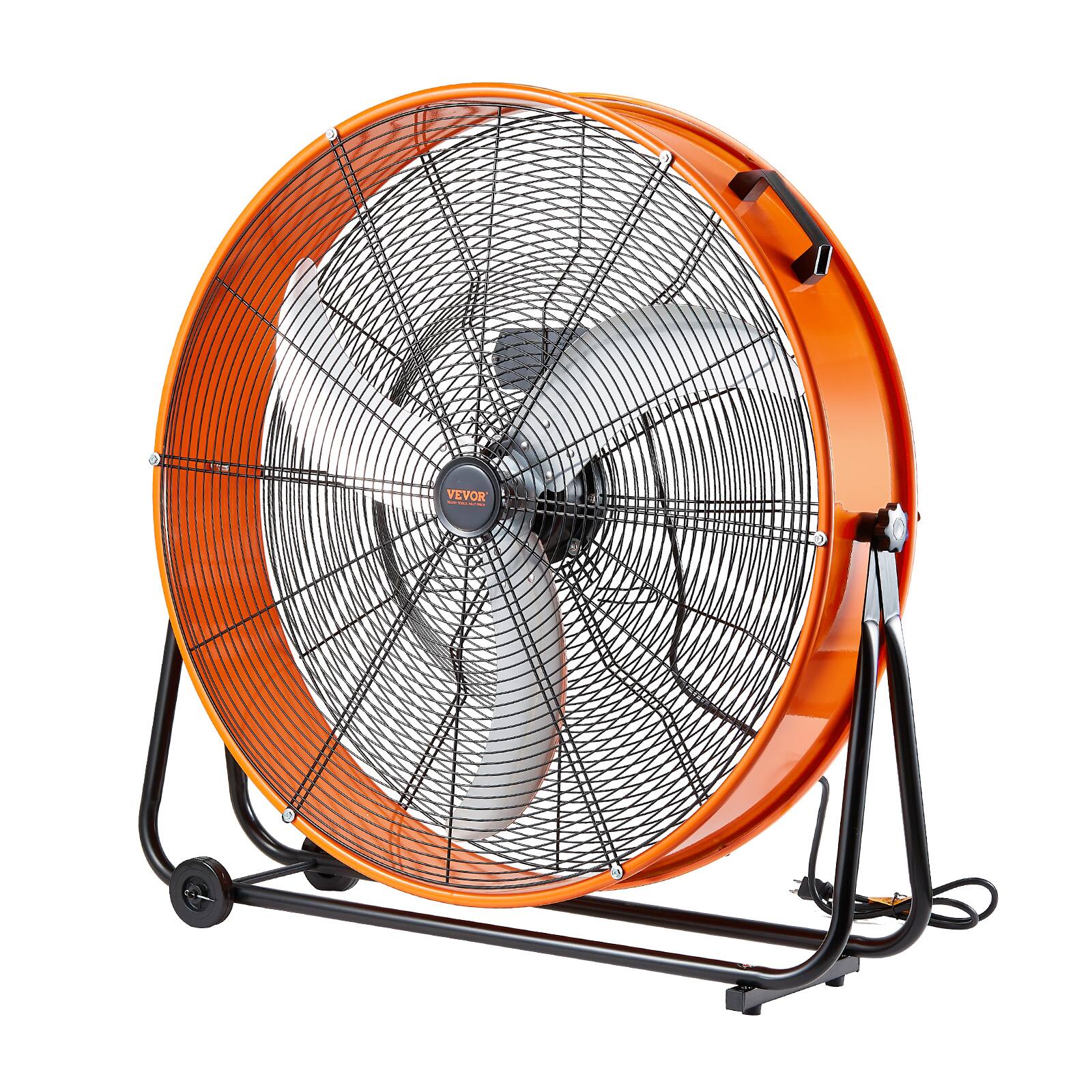 Front. VEVOR - Drum Fan, 30 Inch High Velocity Industrial Shop Fan, Heavy Duty Commercial Use 3-Speed 13000CFM, 360°Adjustable Tilting - Orange;Black.